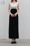 SWAYING/KNIT seamless contrasting color square collar vest skirt SW23SS2L04 black/white/linen